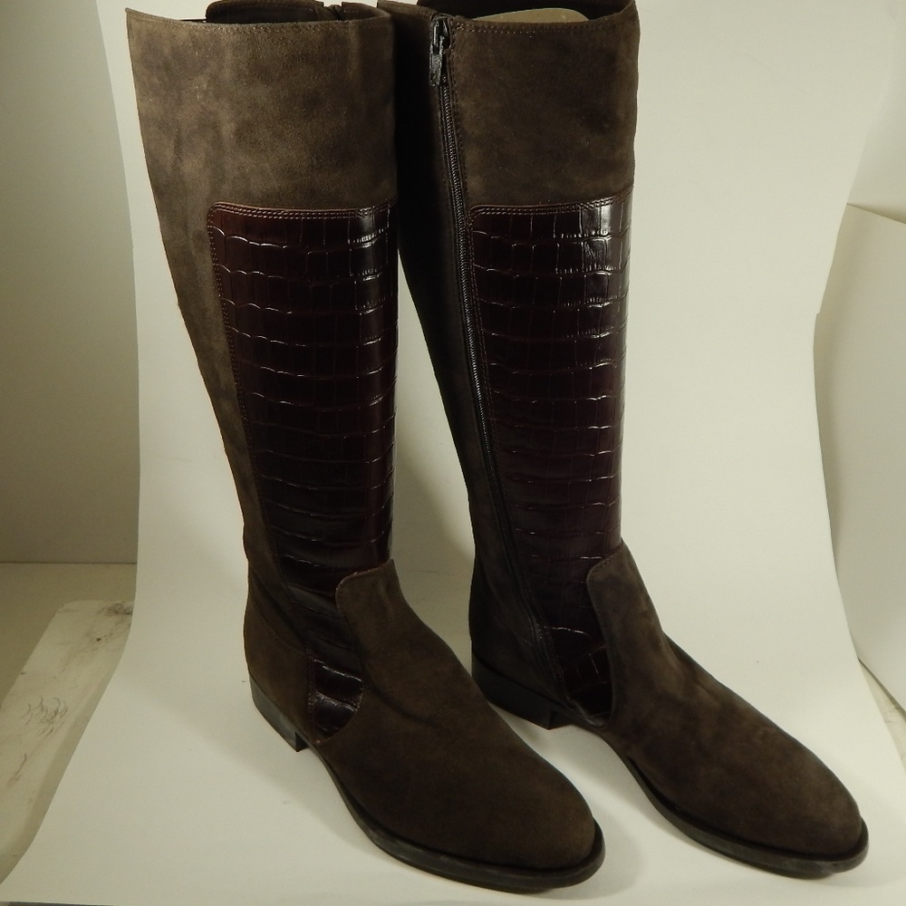 New Brown Crocodile Suede Leather Knee High Boot